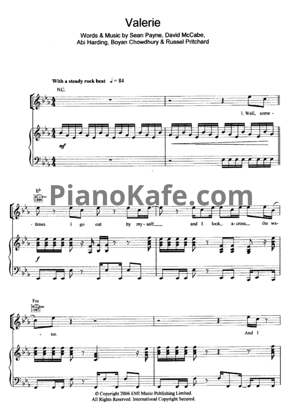 Ноты Amy Winehouse - Valerie - PianoKafe.com