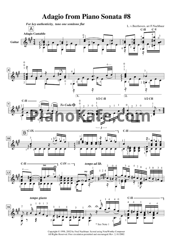 Ноты Л. В. Бетховен - Adagio from Piano Sonata #8 - PianoKafe.com