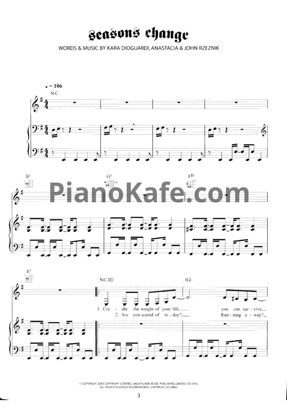 Ноты Anastacia - Seasons change - PianoKafe.com