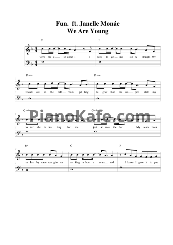 Ноты Fun feat. Janelle Monáe - We are young - PianoKafe.com
