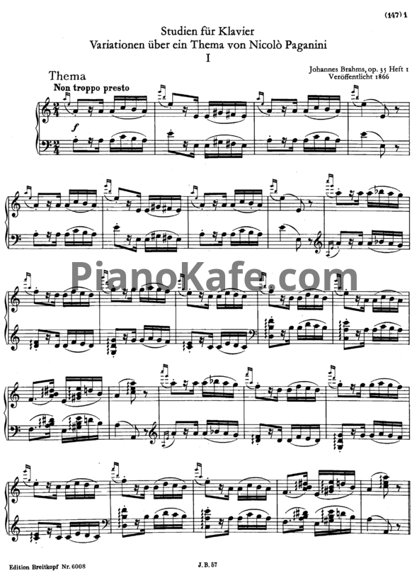 Ноты И. Брамс - Вариации для фортепиано на тему Паганини (Op. 35) - PianoKafe.com