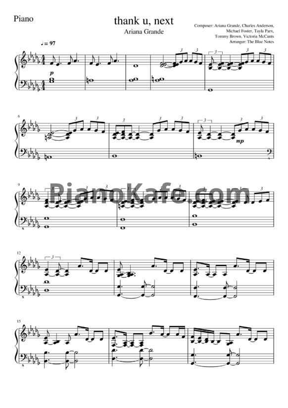 Ноты Ariana Grande - thank u, next - PianoKafe.com