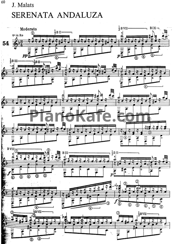 Ноты Хоакин Малатс - Serenata Andaluza (Tarrega) - PianoKafe.com