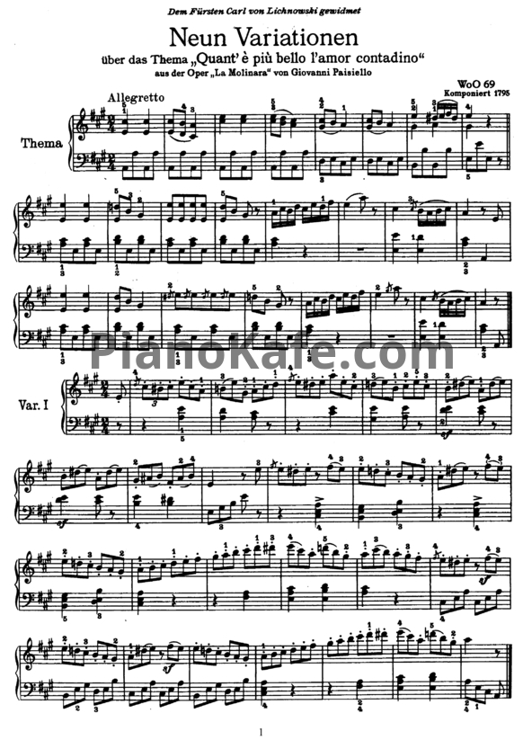 Ноты Л. Бетховен - 9 вариаций на тему из оперы Дж. Паизиелло "Мельничиха" WoO 69 - PianoKafe.com
