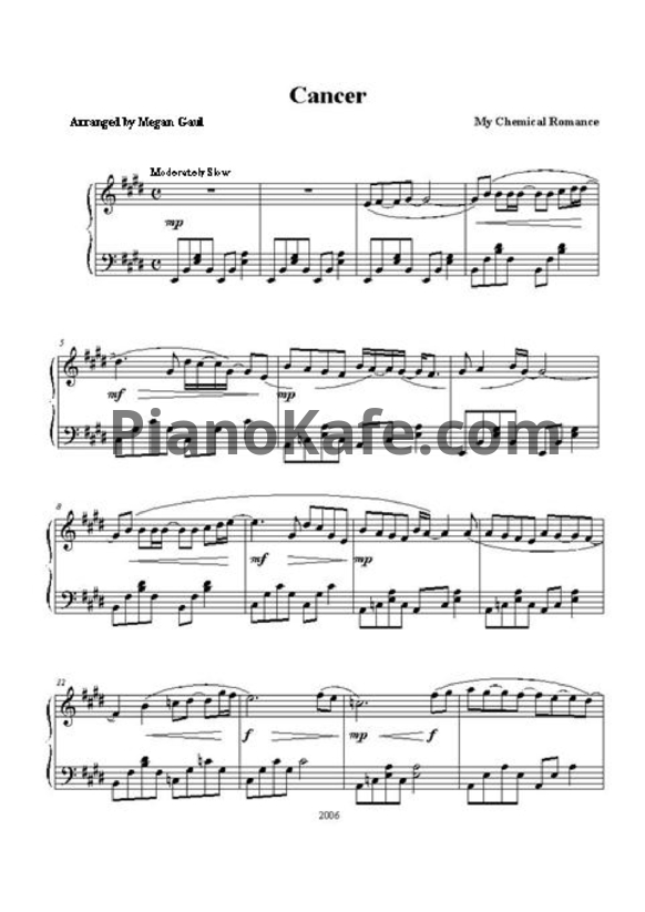 Ноты My Chemical Romance - Cancer - PianoKafe.com
