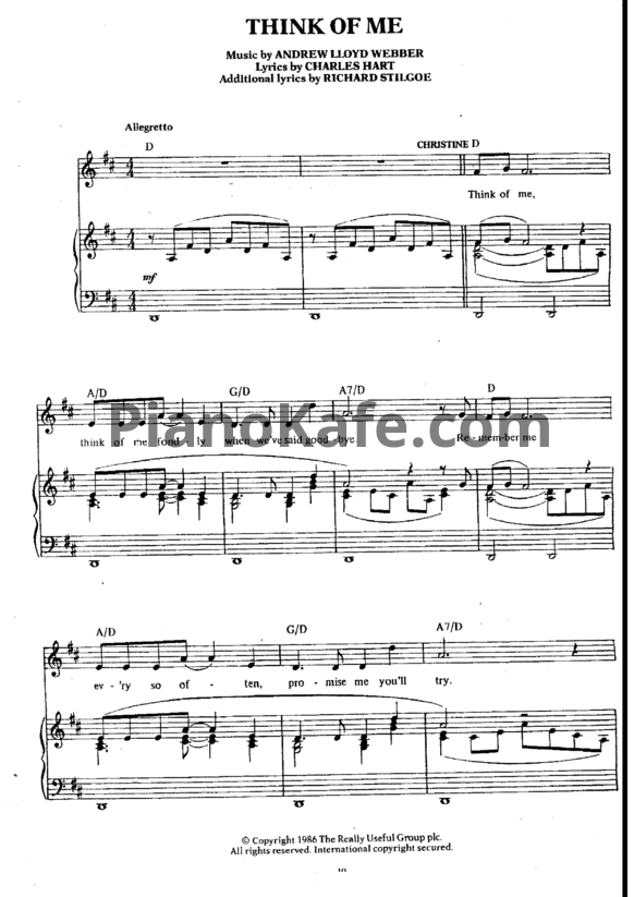 Ноты Andrew Lloyd Webber - Think of me - PianoKafe.com