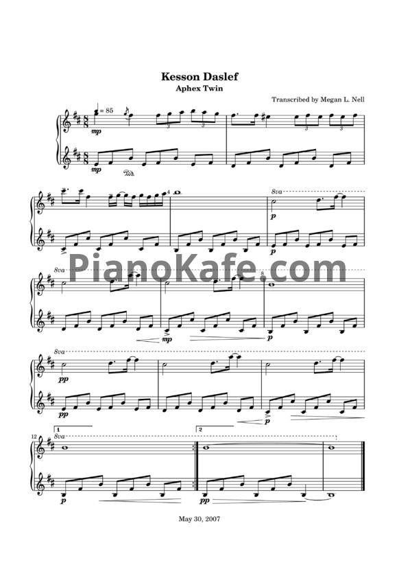 Ноты Aphex Twin - Kesson daslef - PianoKafe.com