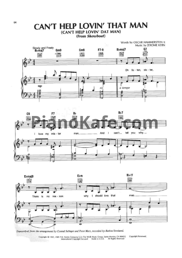 Ноты Barbra Streisand - Can’t help lovin’ that man - PianoKafe.com