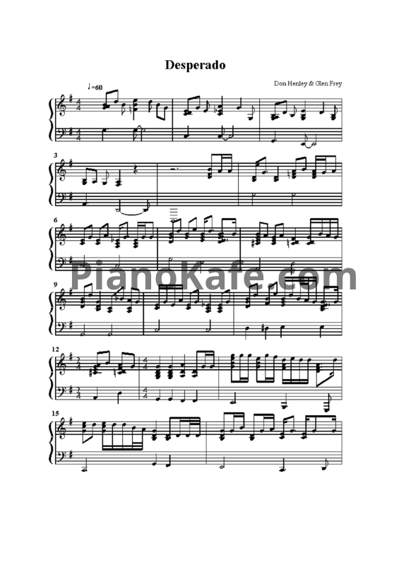 Ноты Eagles - Desperado (Версия 2) - PianoKafe.com