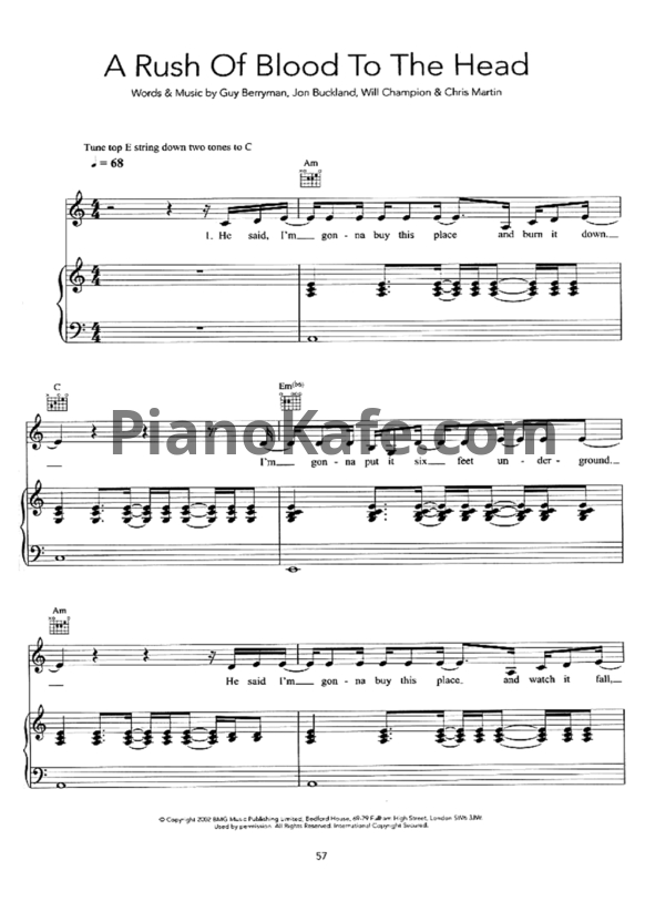 Ноты Coldplay - A rush of blood to the head - PianoKafe.com