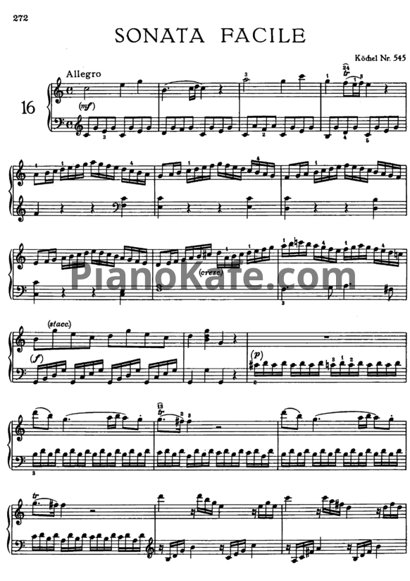 Ноты В. Моцарт - Соната №16 до мажор (К. 545) - PianoKafe.com