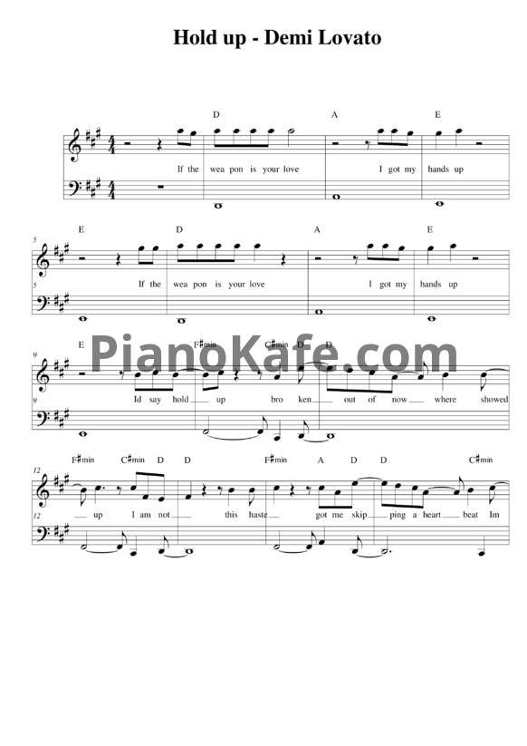 Ноты Demi Lovato - Hold up - PianoKafe.com