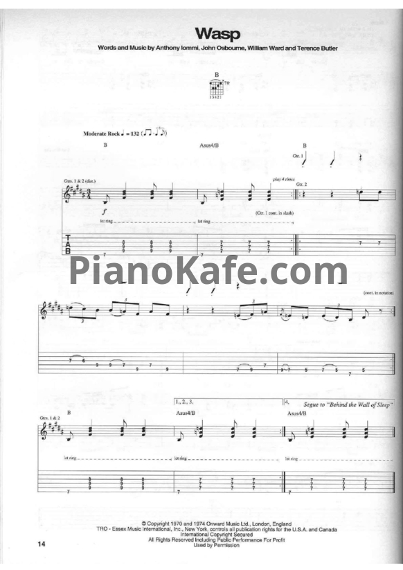 Ноты Black Sabbath - Wasp (Guitar tabs) - PianoKafe.com