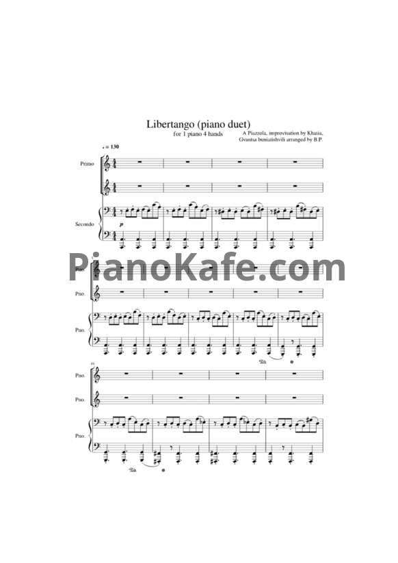 Ноты Astor Piazzolla - Libertango (для фортепиано в 4 руки) - PianoKafe.com