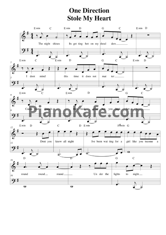 Ноты One Direction - Stole my heart - PianoKafe.com