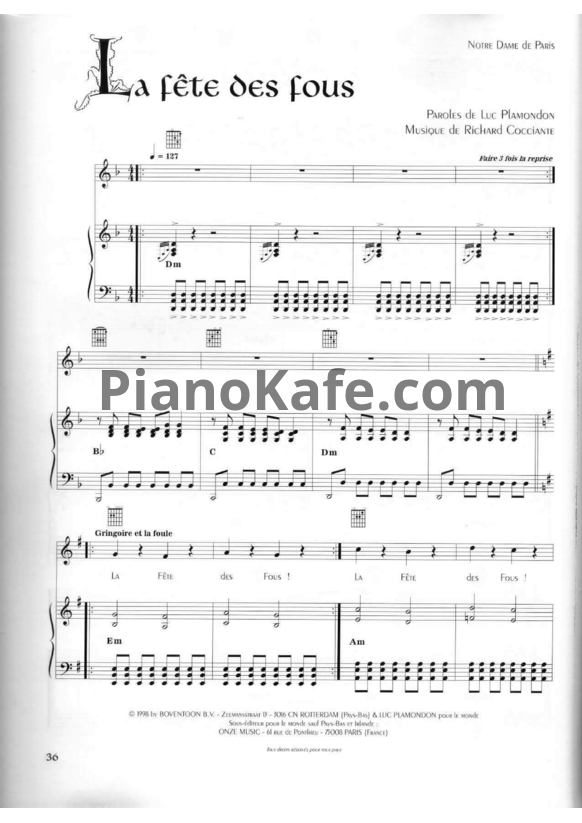 Ноты Riccardo Cocciante - La Fete Des Fous - PianoKafe.com
