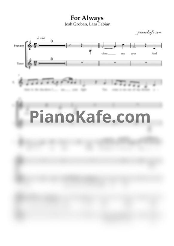 Ноты Josh Groban, Lara Fabian - For always (Двухголосие) - PianoKafe.com
