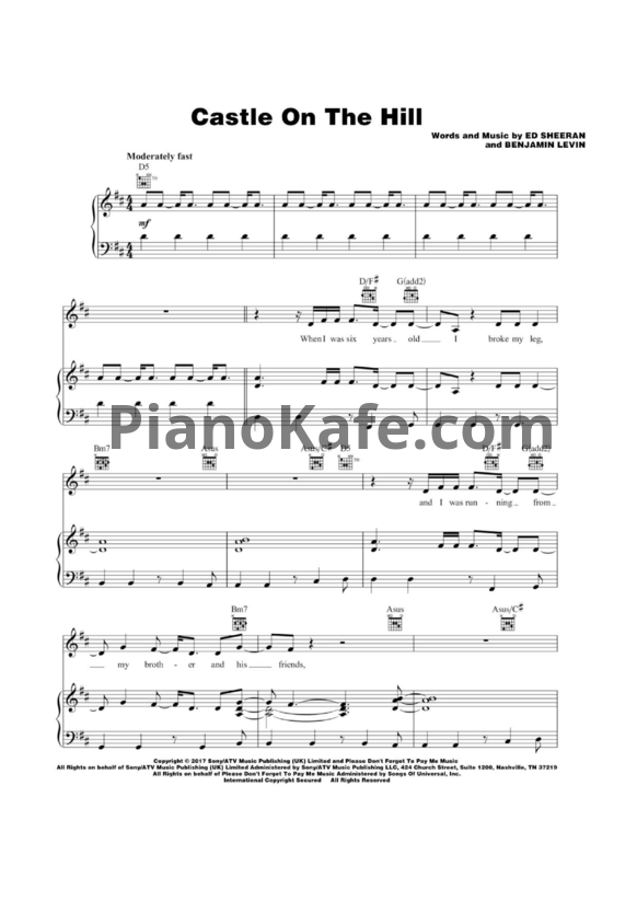Ноты Ed Sheeran - Castle on the hill (Версия 3) - PianoKafe.com