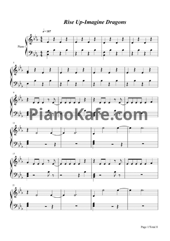 Ноты Imagine Dragons - Rise up - PianoKafe.com