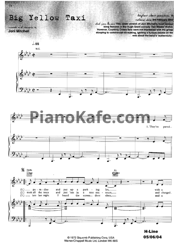Ноты Counting Crows - Big yellow taxi (Версия 2) - PianoKafe.com