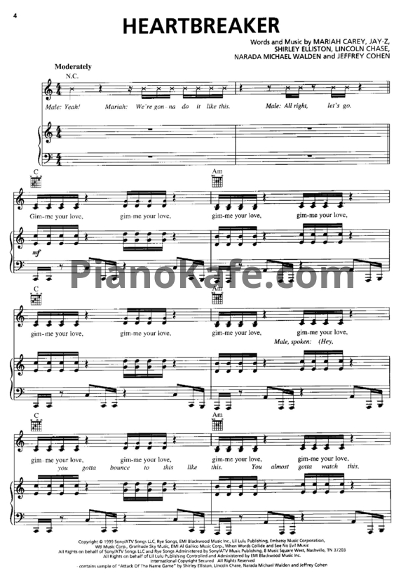 Ноты Mariah Carey - Heartbreaker - PianoKafe.com