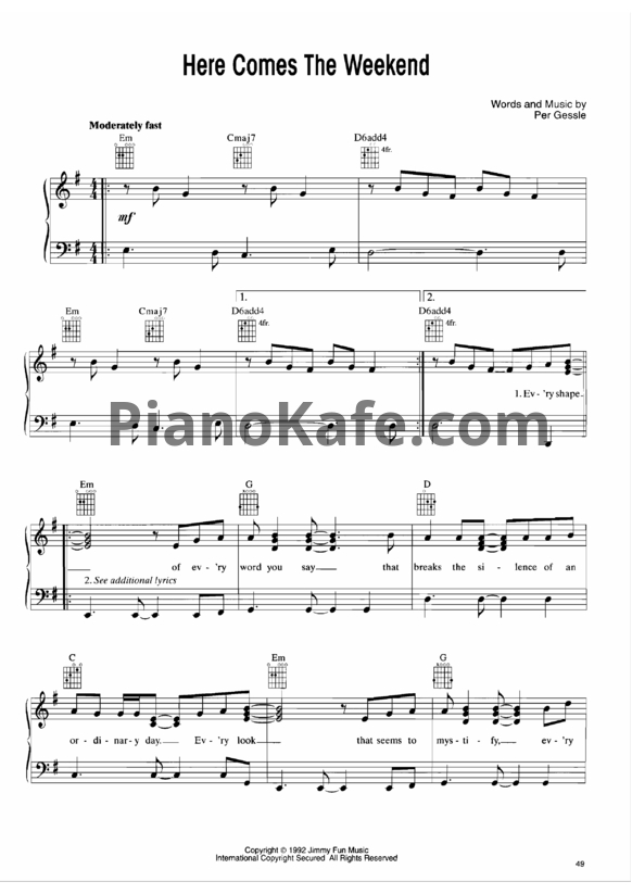 Ноты Roxette - Here comes the weekend - PianoKafe.com