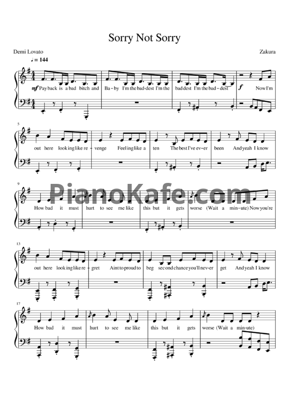 Ноты Demi Lovato - Sorry not sorry - PianoKafe.com