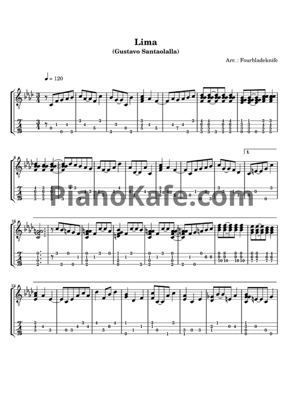 Ноты Gustavo Santaolalla - Lima - PianoKafe.com