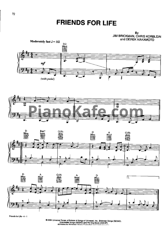 Ноты Jim Brickman - Friends for life - PianoKafe.com