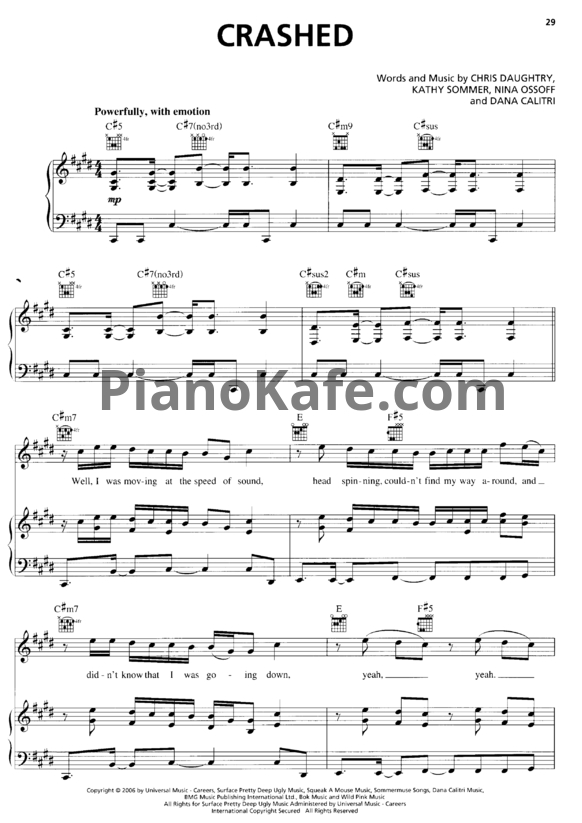 Ноты Daughtry - Crashed - PianoKafe.com