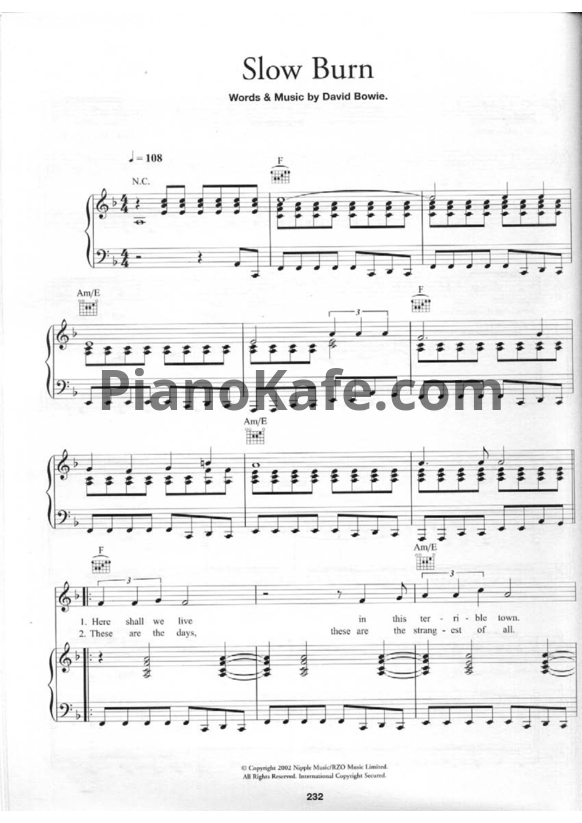 Ноты David Bowie - Slow burn - PianoKafe.com