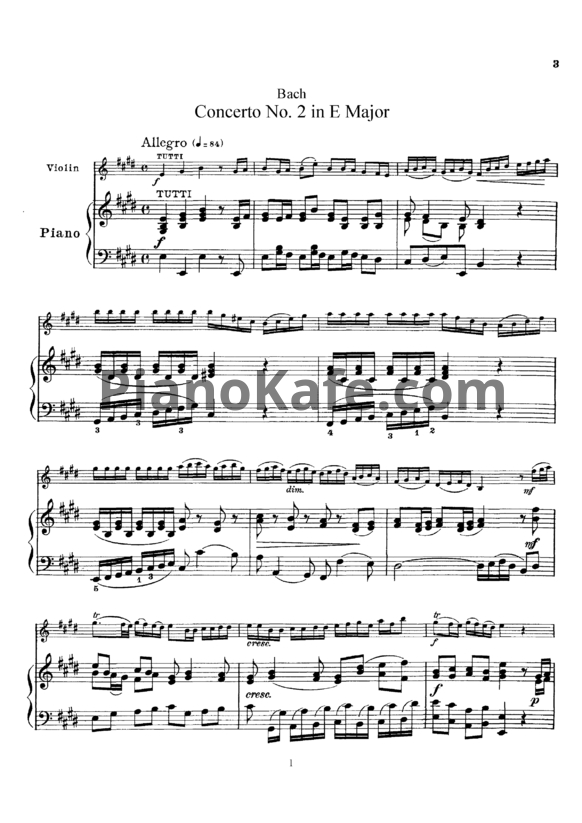 Ноты И. Бах - Концерт для скрипки с оркестром №2 ми мажор - PianoKafe.com
