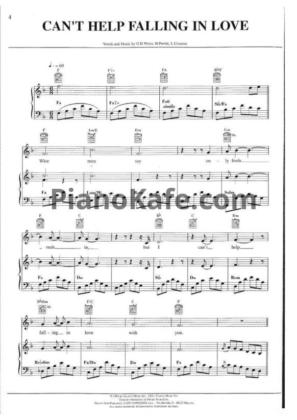 Ноты Michael Buble - Can't help falling in love - PianoKafe.com