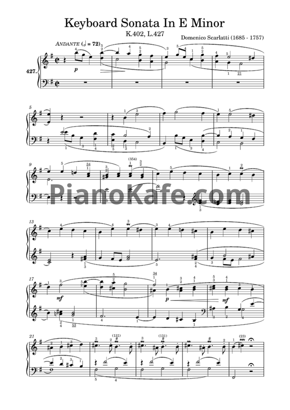 Ноты Domenico Scarlatti - Keyboard Sonata in E minor, K.402, L.427 - PianoKafe.com