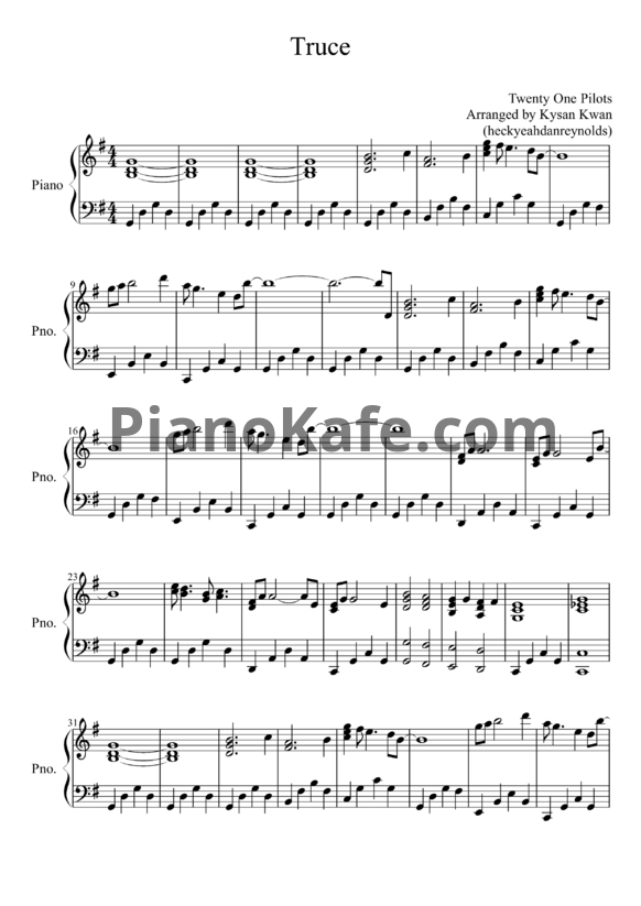 Ноты Twenty One Pilots - Truce - PianoKafe.com