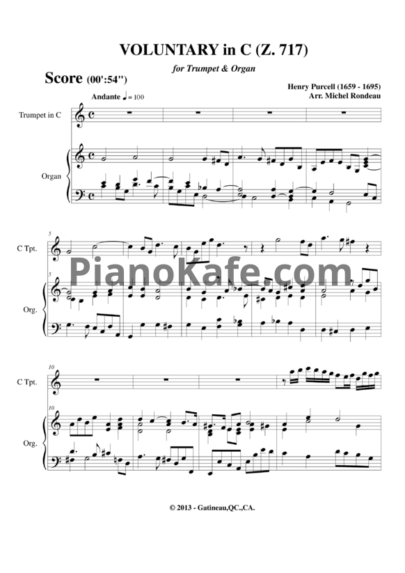 Ноты Генри Пёрселл - Voluntary до мажор (Z 717) - PianoKafe.com