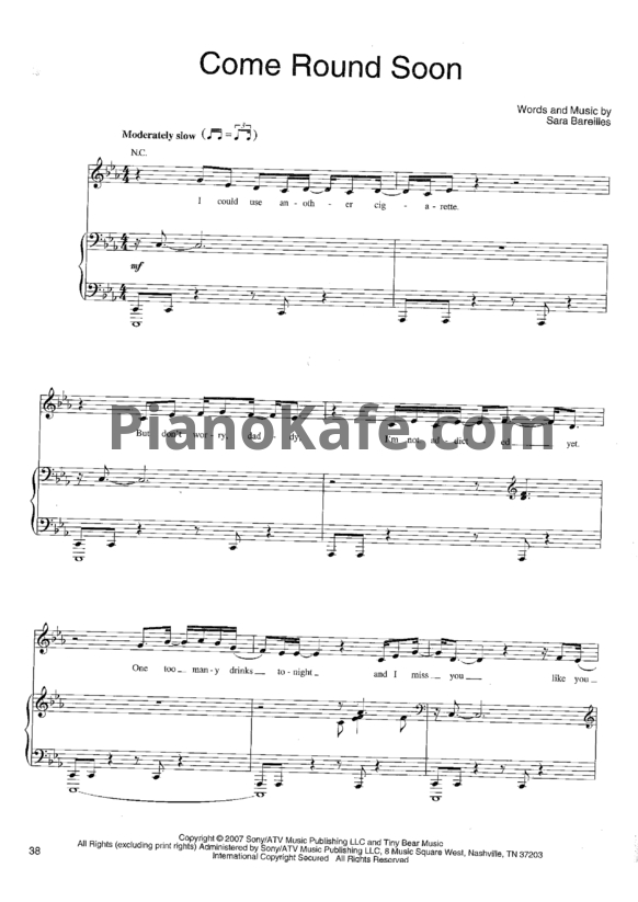 Ноты Sara Bareilles - Come round soon - PianoKafe.com