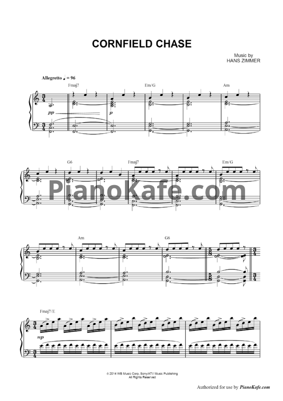 Ноты Hans Zimmer - Cornfield Chase - PianoKafe.com