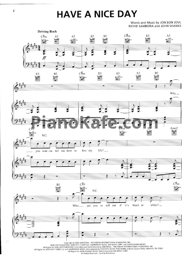 Ноты Bon Jovi - Have a nice day (Книга нот) - PianoKafe.com