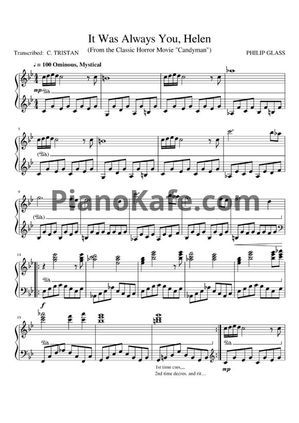 Ноты Philip Glass - It was always you, Helen - PianoKafe.com