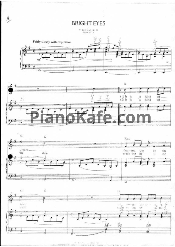 Ноты Mike Batt - Bright eyes - PianoKafe.com
