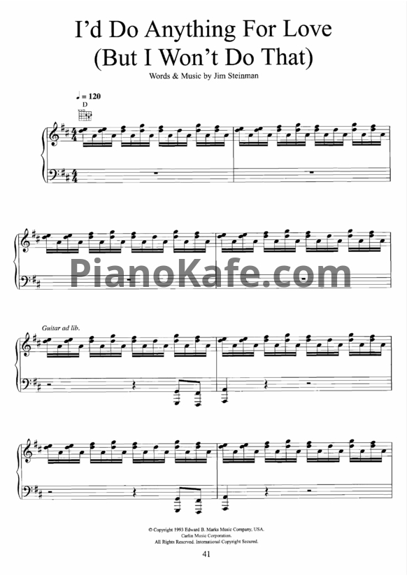 Ноты Meat Loaf - I'd do anything for love - PianoKafe.com