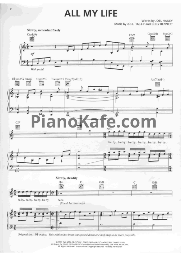 Ноты K-Ci & JoJo - All my life (Версия 2) - PianoKafe.com