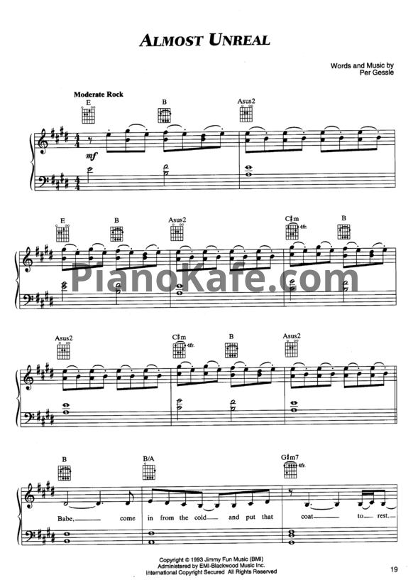 Ноты Roxette - Almost unreal - PianoKafe.com