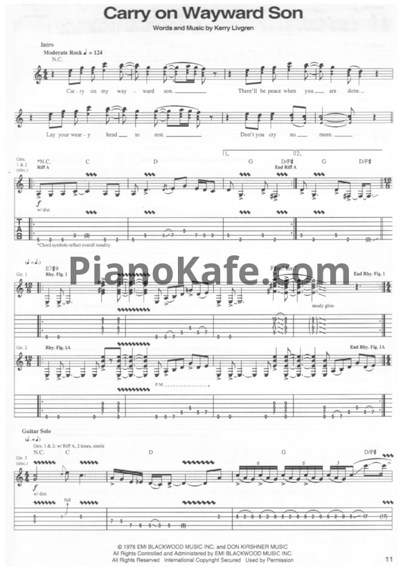 Ноты Kansas - Carry on wayward son (Версия 2) - PianoKafe.com