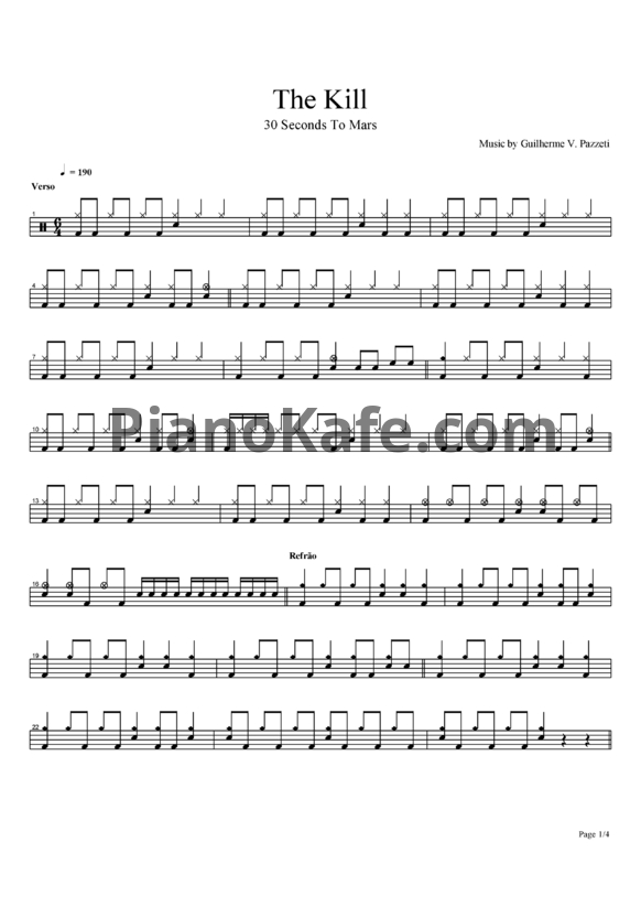 Ноты 30 Seconds To Mars - The kill - PianoKafe.com