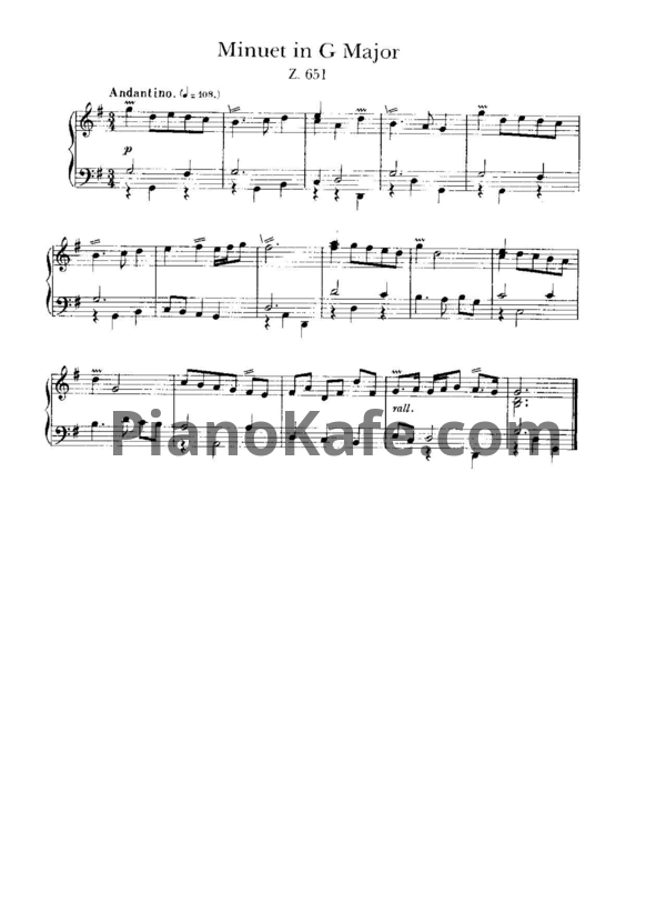 Ноты Генри Пёрселл - Менуэт соль мажор (Z 651) - PianoKafe.com