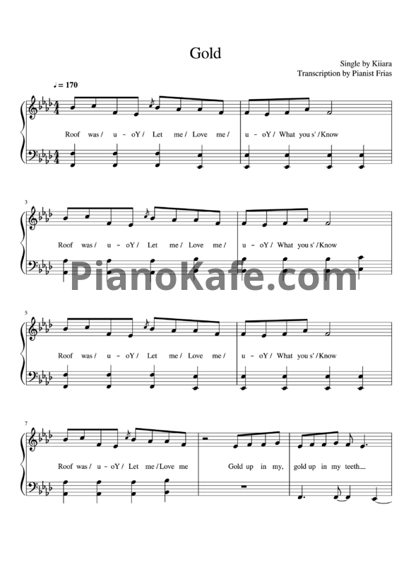 Ноты Kiiara - Gold - PianoKafe.com