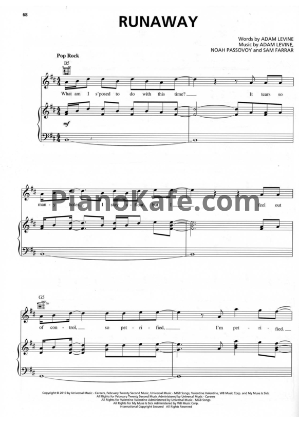 Ноты Maroon 5 - Runaway - PianoKafe.com