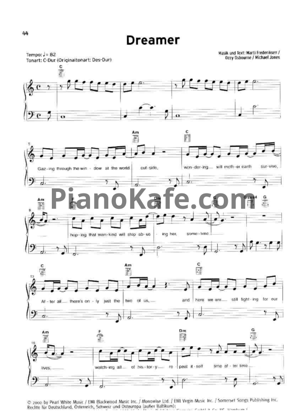Ноты Ozzy Osbourne - Dreamer (Piano solo) - PianoKafe.com